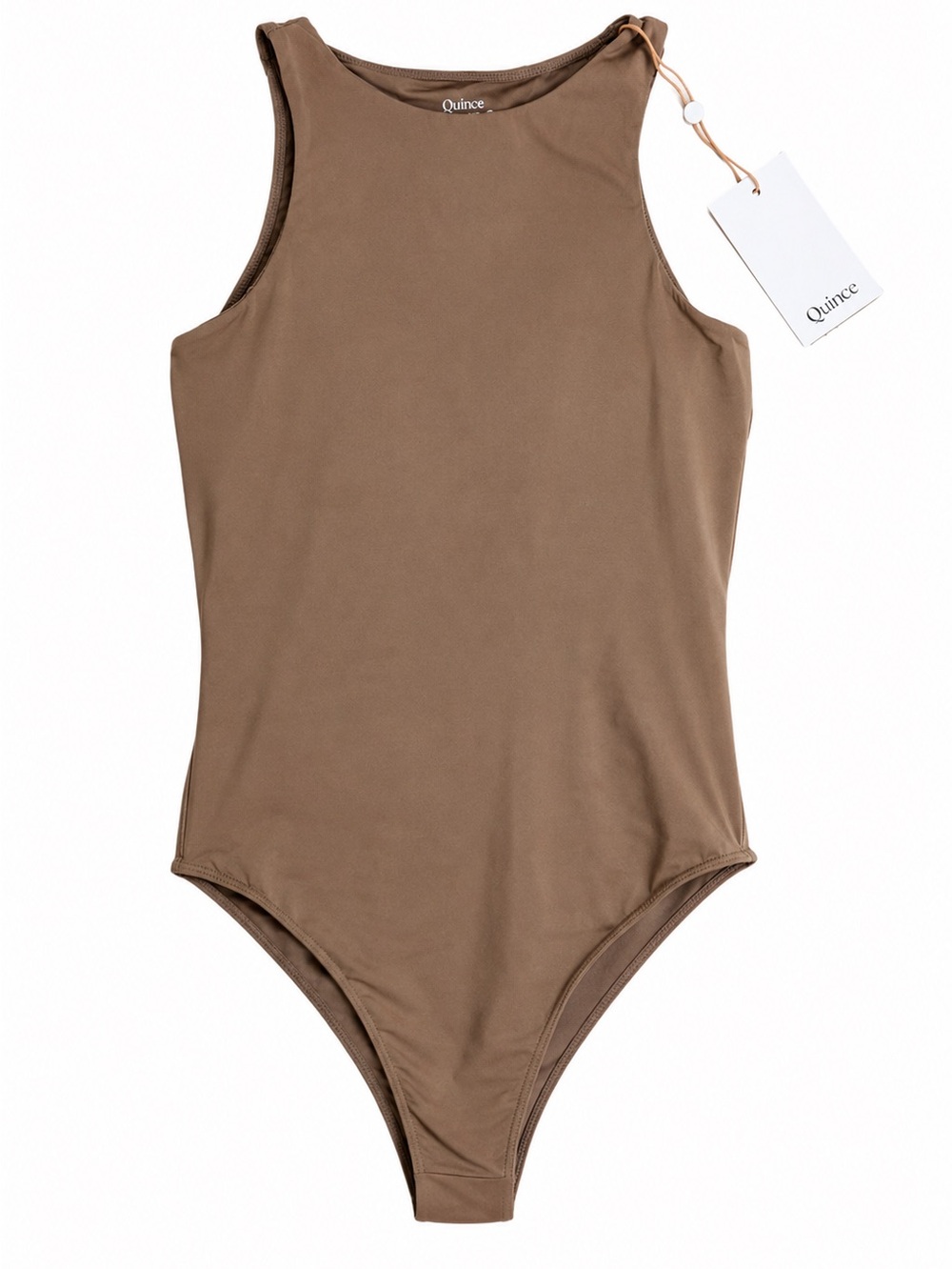 NWT Quince Second Skin High Neck Thong‎ Bodysuit Brown Size Small